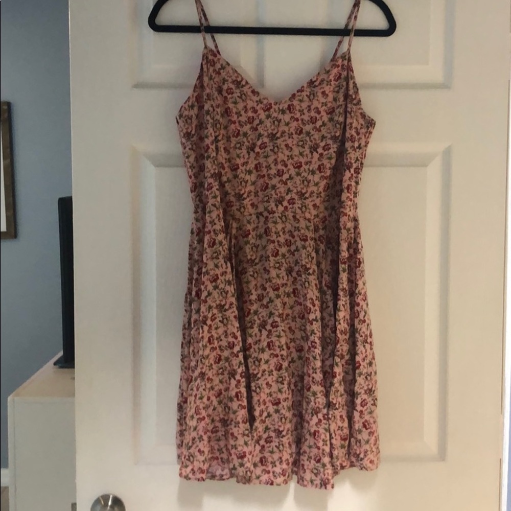 Pink floral, corset back dress